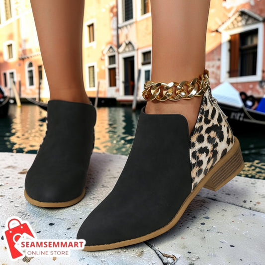 Women's Leopard Print Boots – Pointed Toe Chunky Heel Boots