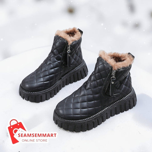 Women's Platform Snow Boots – Plaid Plush Side Zip Boots