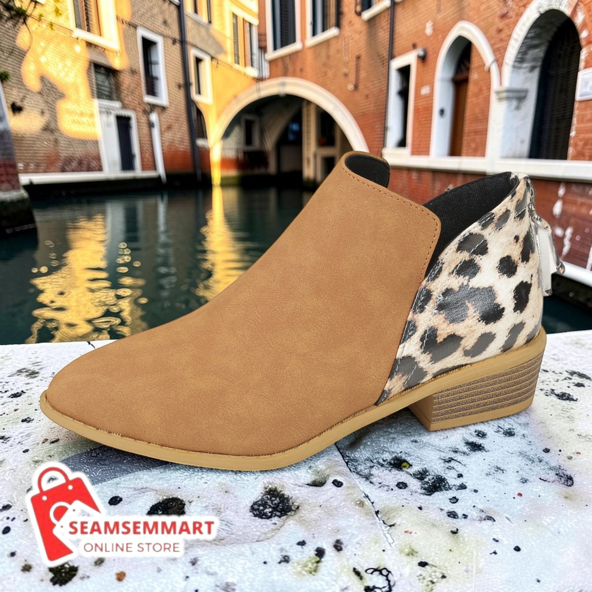 Women's Leopard Print Boots – Pointed Toe Chunky Heel Boots