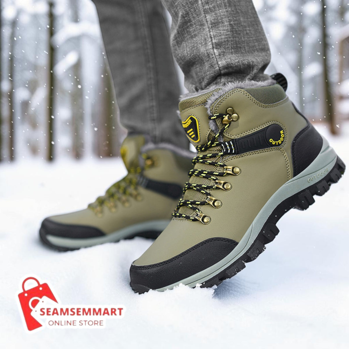 Men's Winter Hiking Boots – Plush Lace-Up Snow Boots