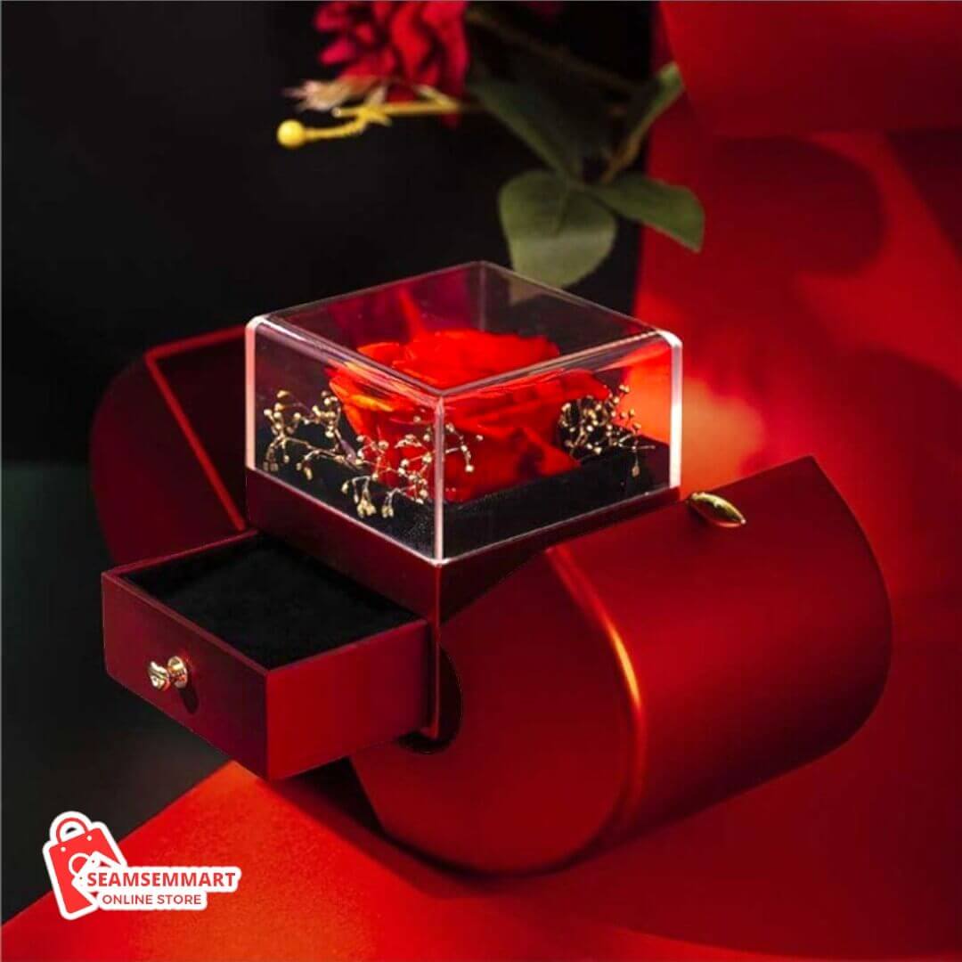 Red Apple Jewelry Box with Eternal Rose