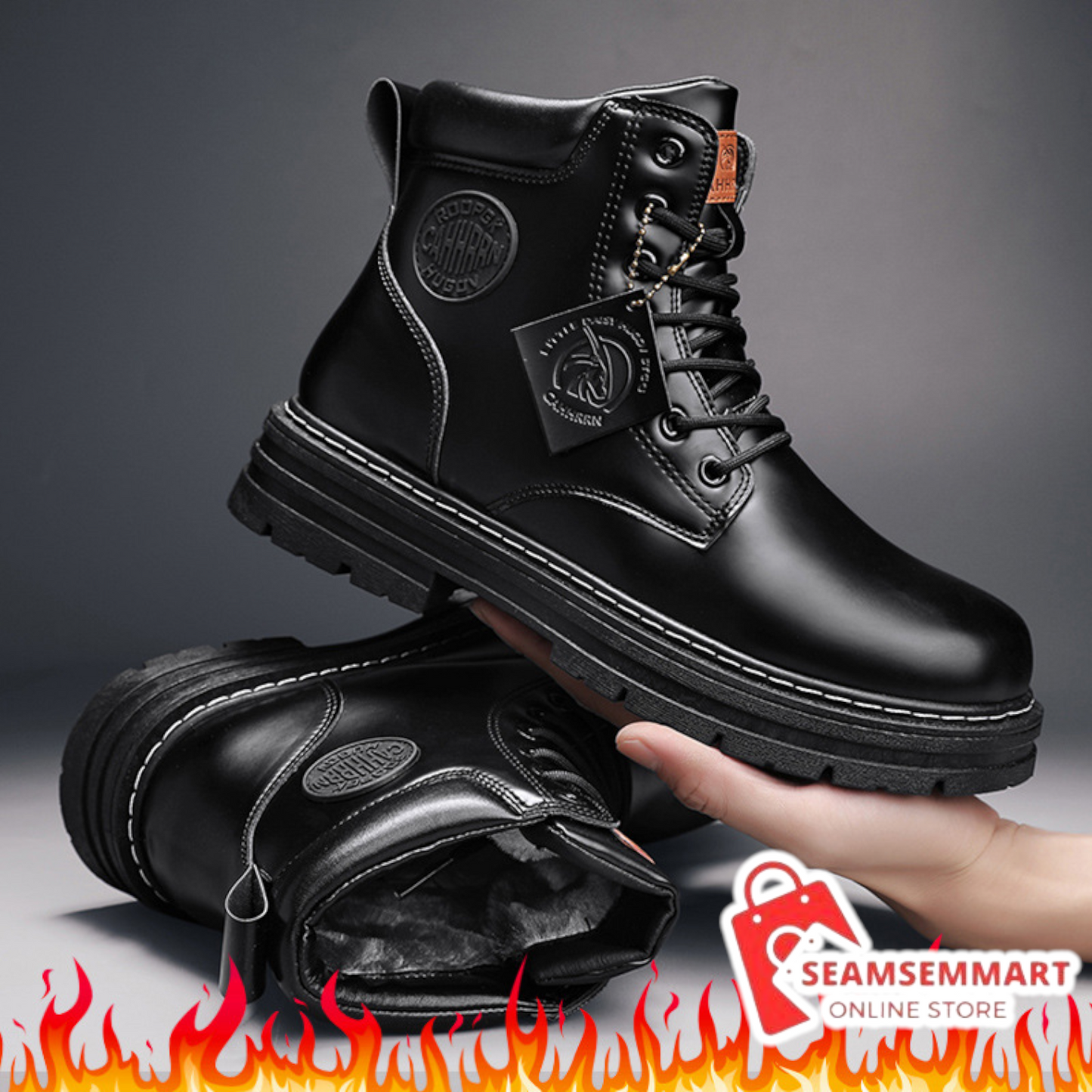 Men's Fleece Work Boots – Durable Seven-Eye Winter Boots