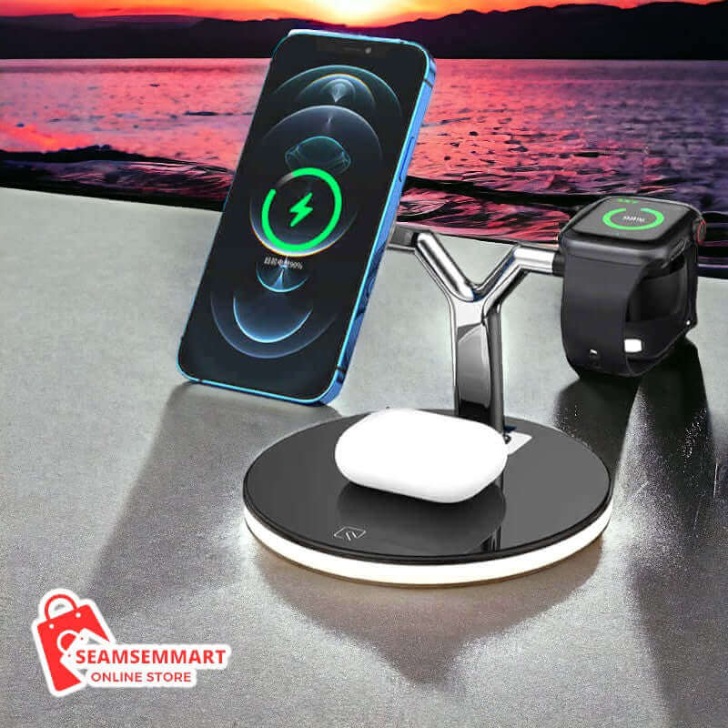 15W Magnetic Wireless Charger - 3-in-1 Fast Charging Station