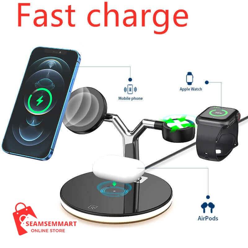 15W Magnetic Wireless Charger - 3-in-1 Fast Charging Station