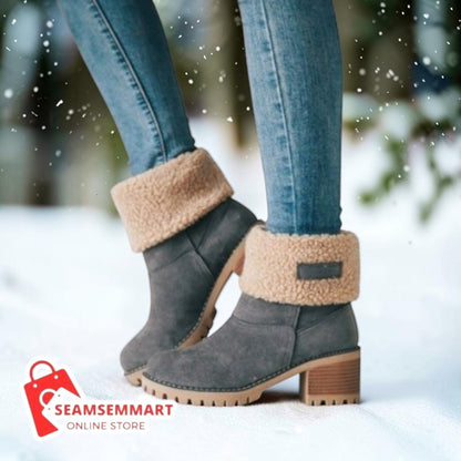 Women's Suede Snow Boots – Mid-Calf Thick Heel Winter Boots