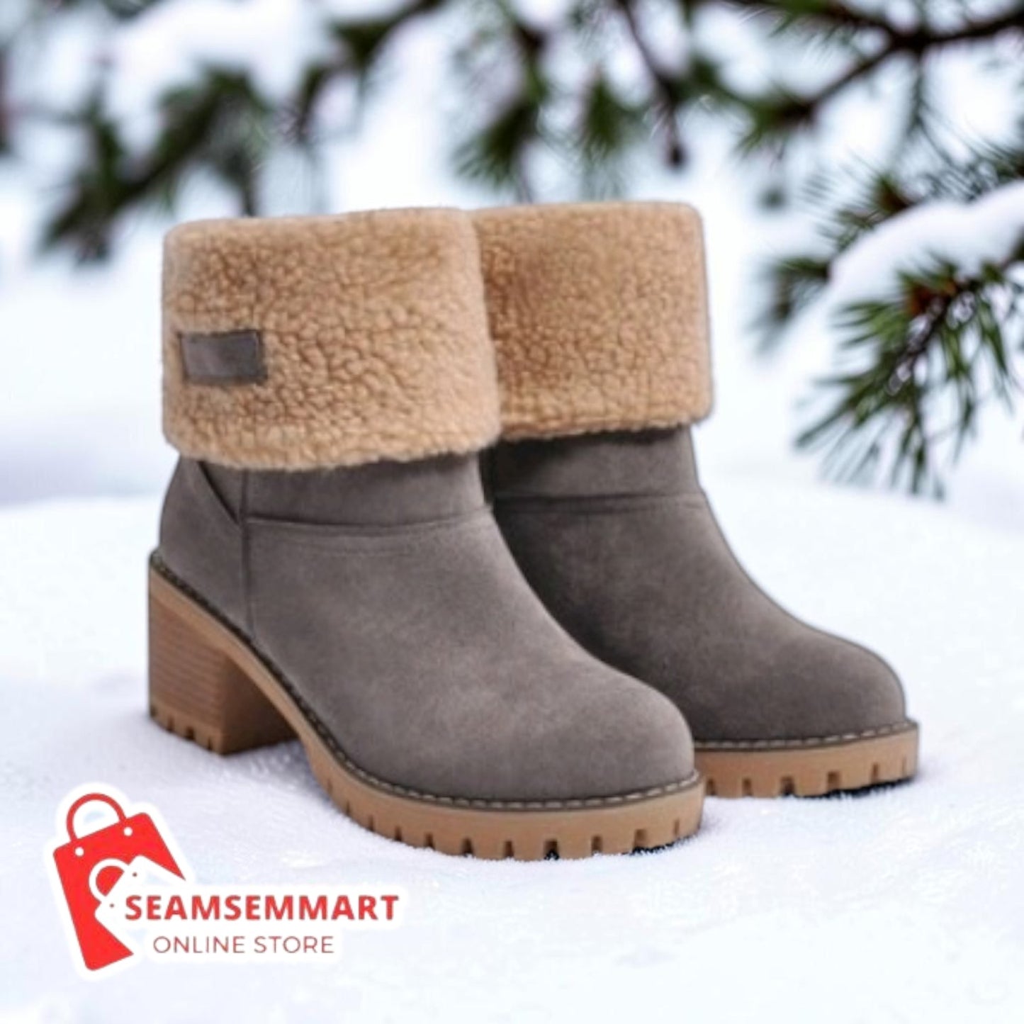 Women's Suede Snow Boots – Mid-Calf Thick Heel Winter Boots