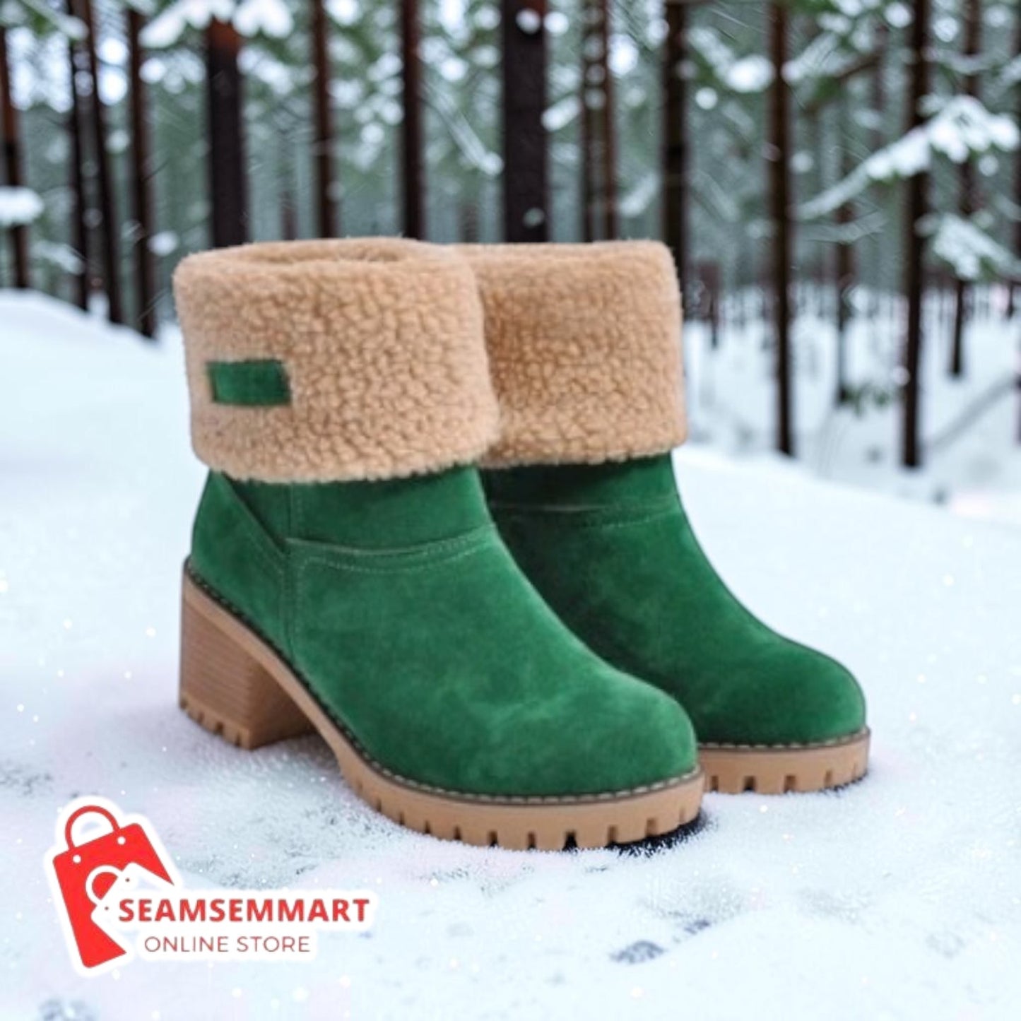 Women's Suede Snow Boots – Mid-Calf Thick Heel Winter Boots
