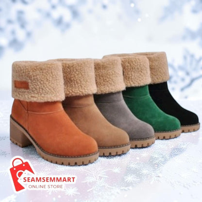 Women's Suede Snow Boots – Mid-Calf Thick Heel Winter Boots