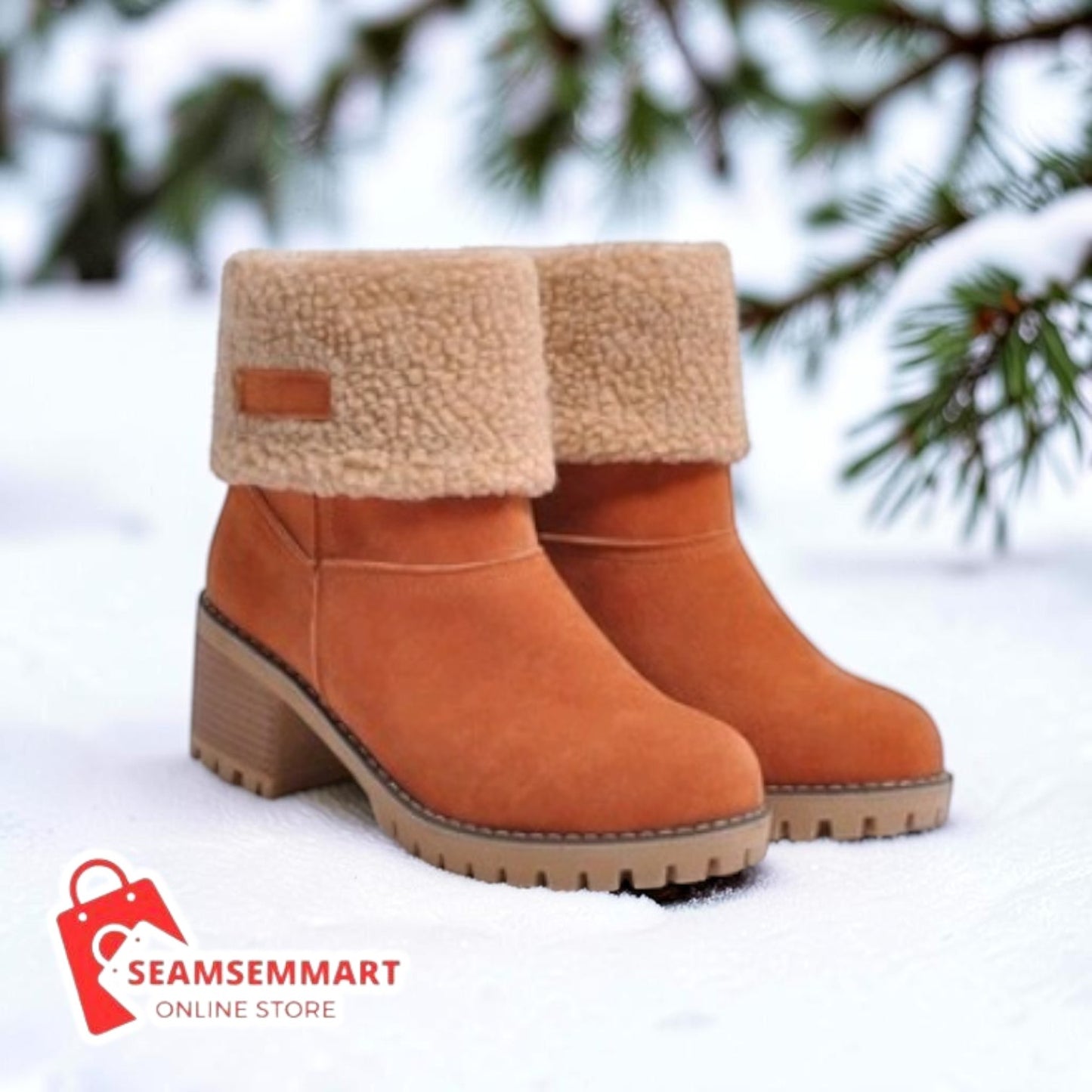 Women's Suede Snow Boots – Mid-Calf Thick Heel Winter Boots