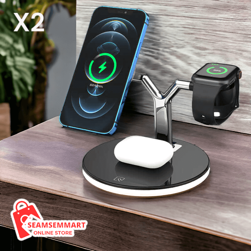15W Magnetic Wireless Charger - 3-in-1 Fast Charging Station