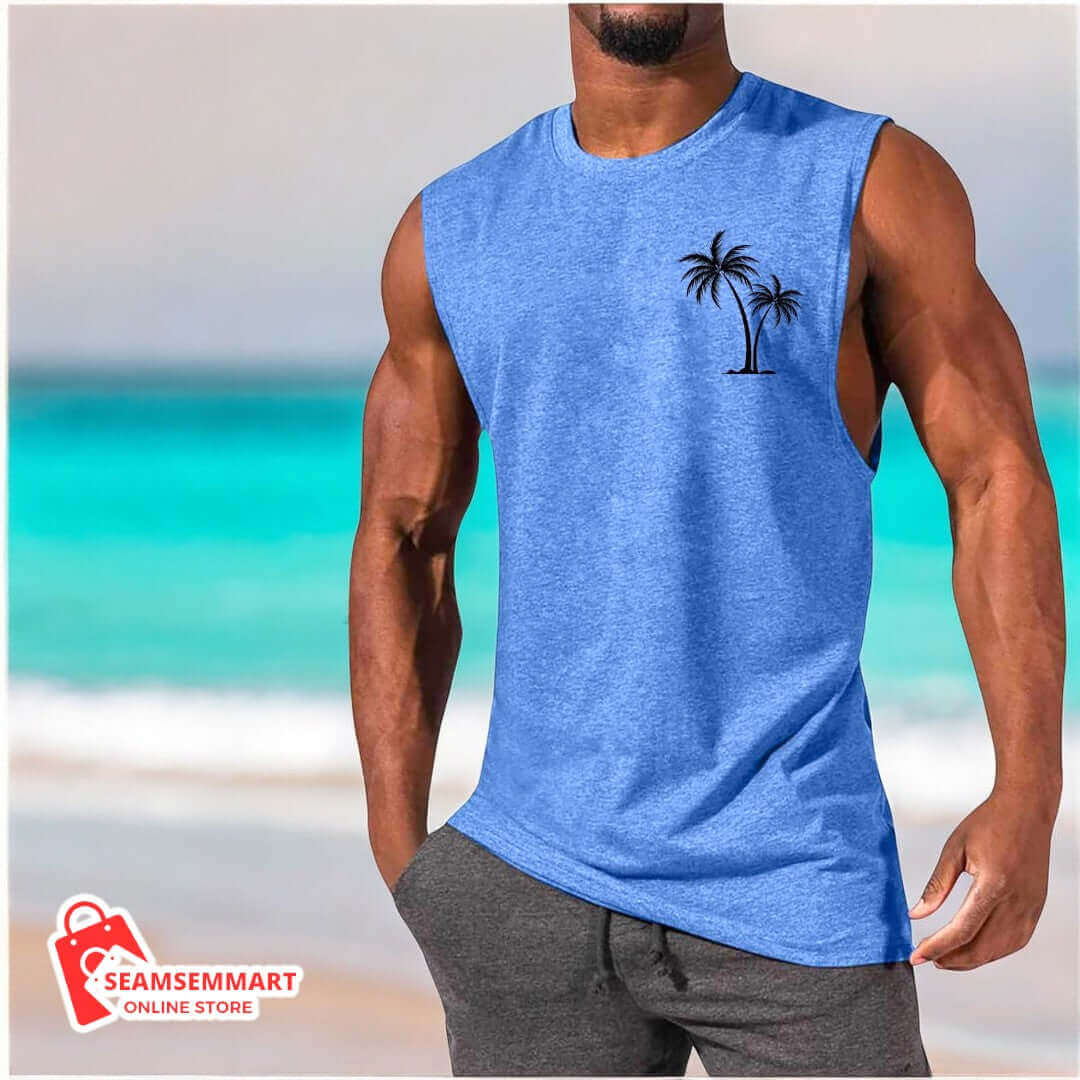 Men's Coconut Tree Embroidered Beach Tank Top