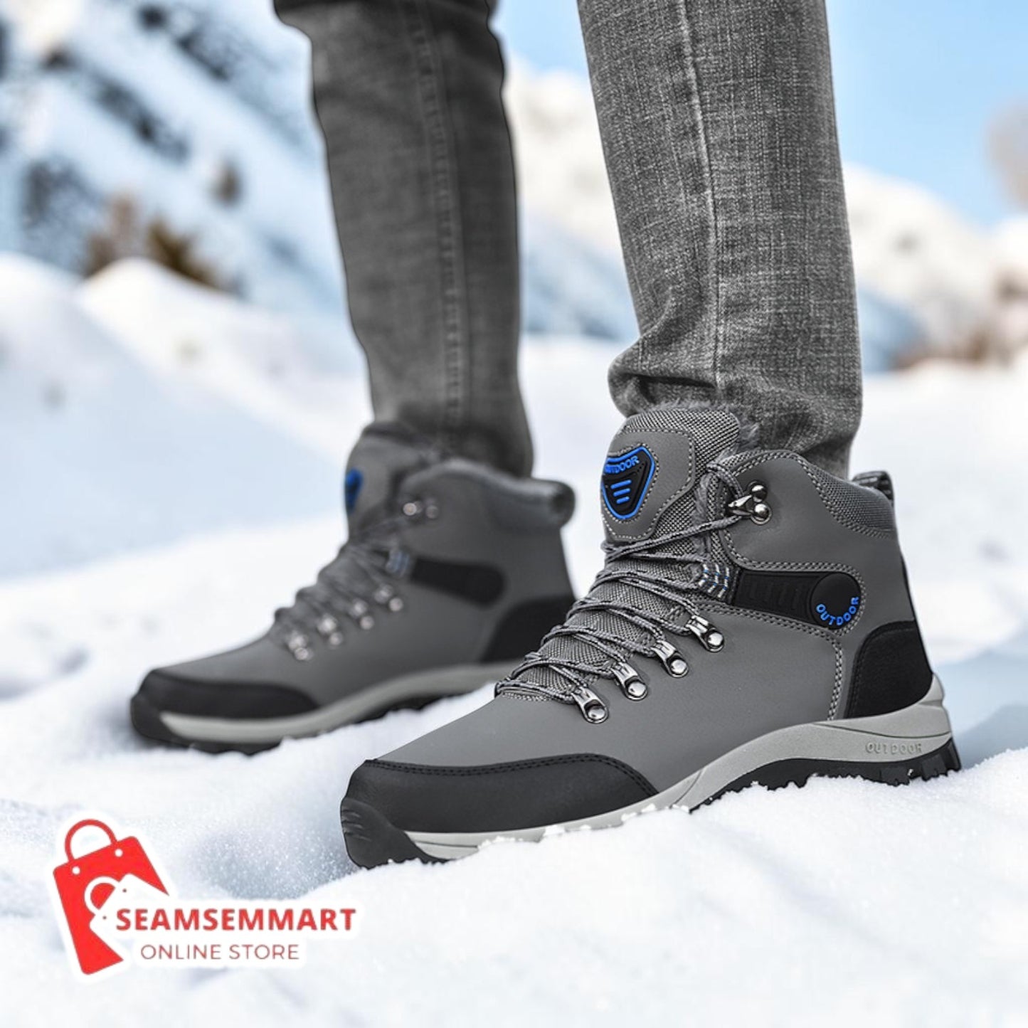 Men's Winter Hiking Boots – Plush Lace-Up Snow Boots