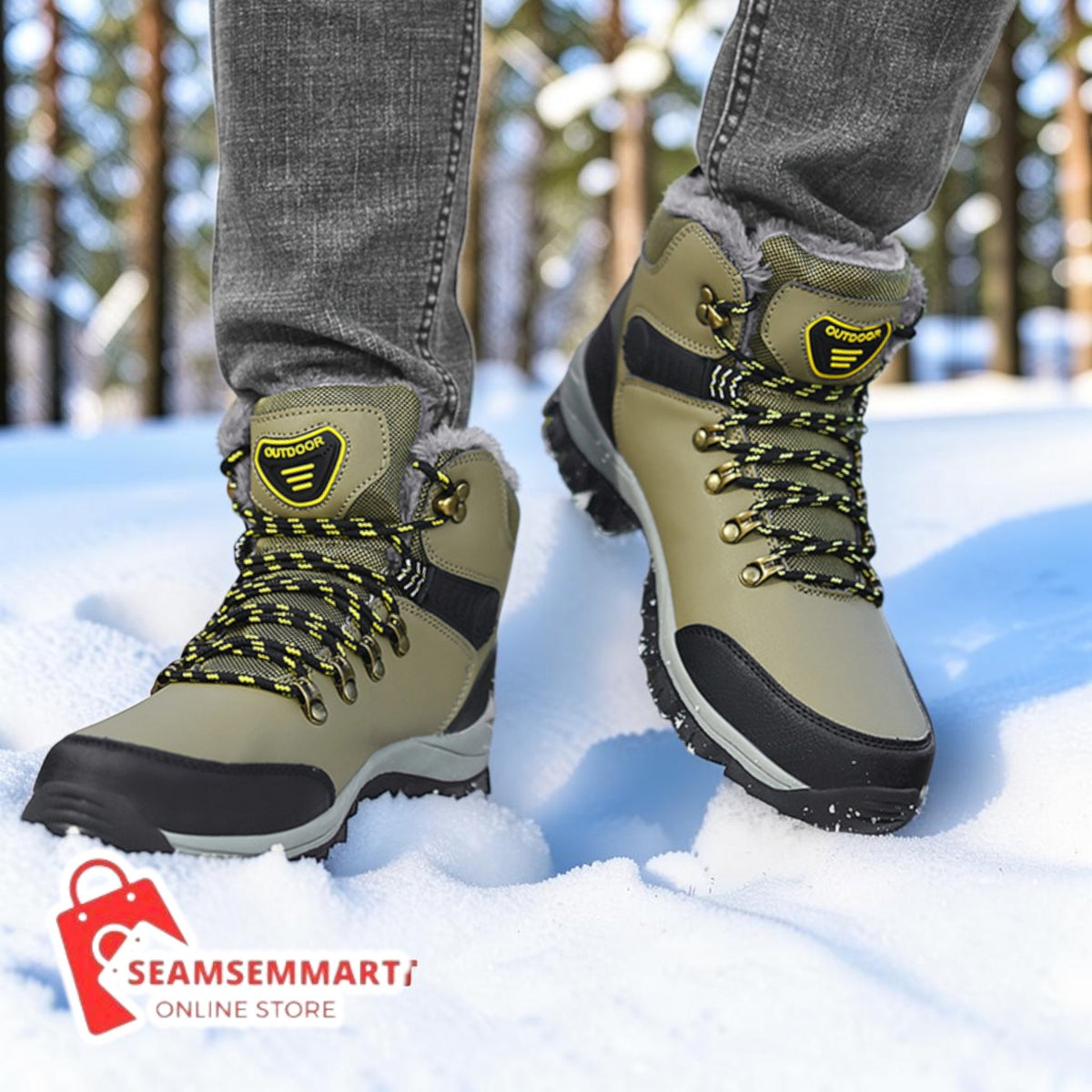 Men's Winter Hiking Boots – Plush Lace-Up Snow Boots