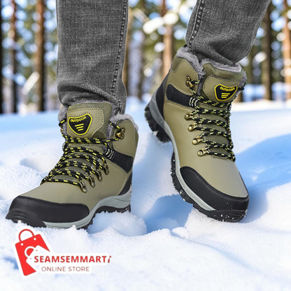 Men's Winter Hiking Boots – Plush Lace-Up Snow Boots