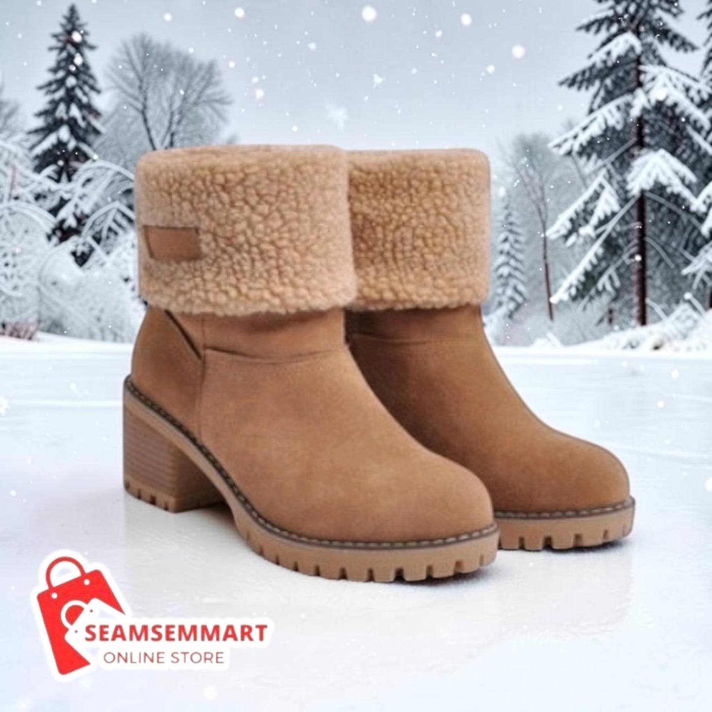 Women's Suede Snow Boots – Mid-Calf Thick Heel Winter Boots