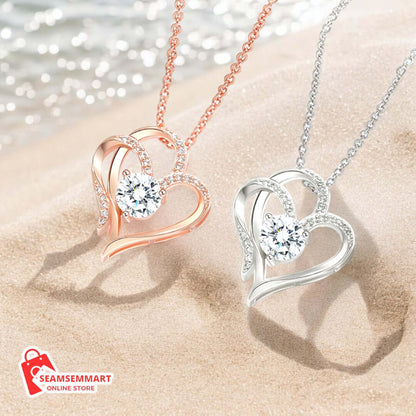 Zircon Double Heart Necklace with Rhinestones