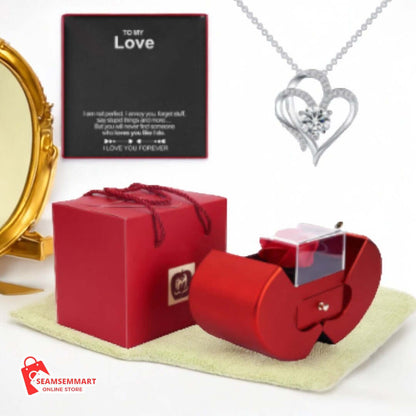 Red Apple Jewelry Box with Eternal Rose