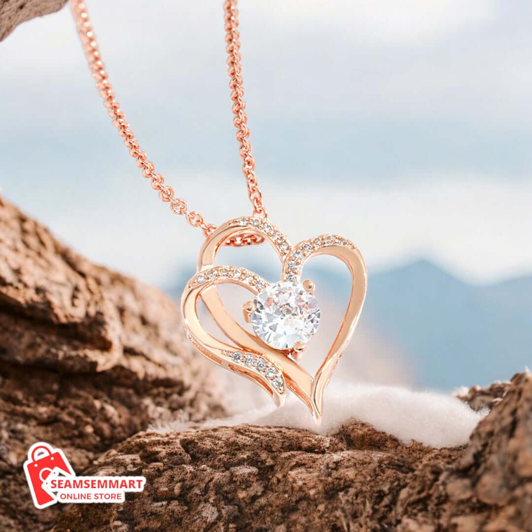 Zircon Double Heart Necklace with Rhinestones