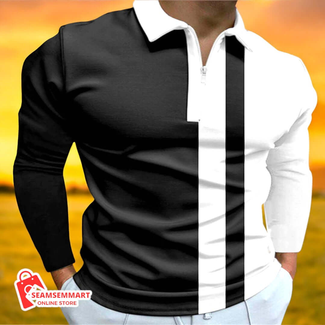 Men's Striped Polo Shirt - Short Sleeve Lapel Tee