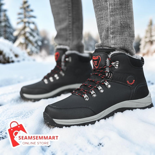 Men's Winter Hiking Boots – Plush Lace-Up Snow Boots