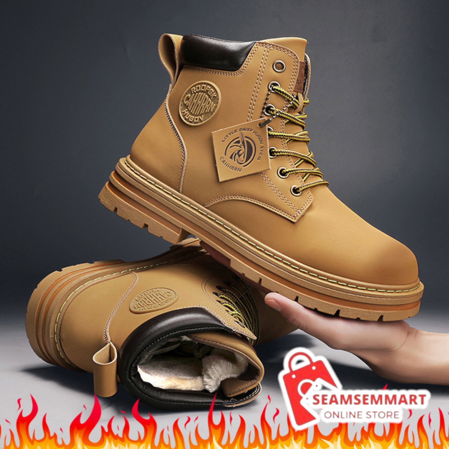 Men's Fleece Work Boots – Durable Seven-Eye Winter Boots