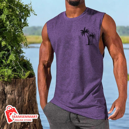 Men's Coconut Tree Embroidered Beach Tank Top