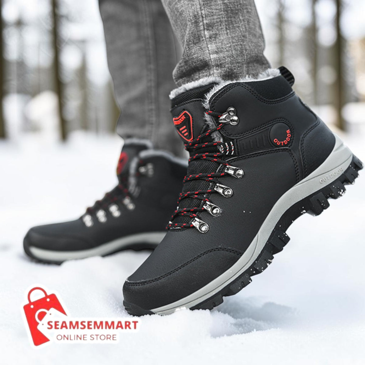 Men's Winter Hiking Boots – Plush Lace-Up Snow Boots