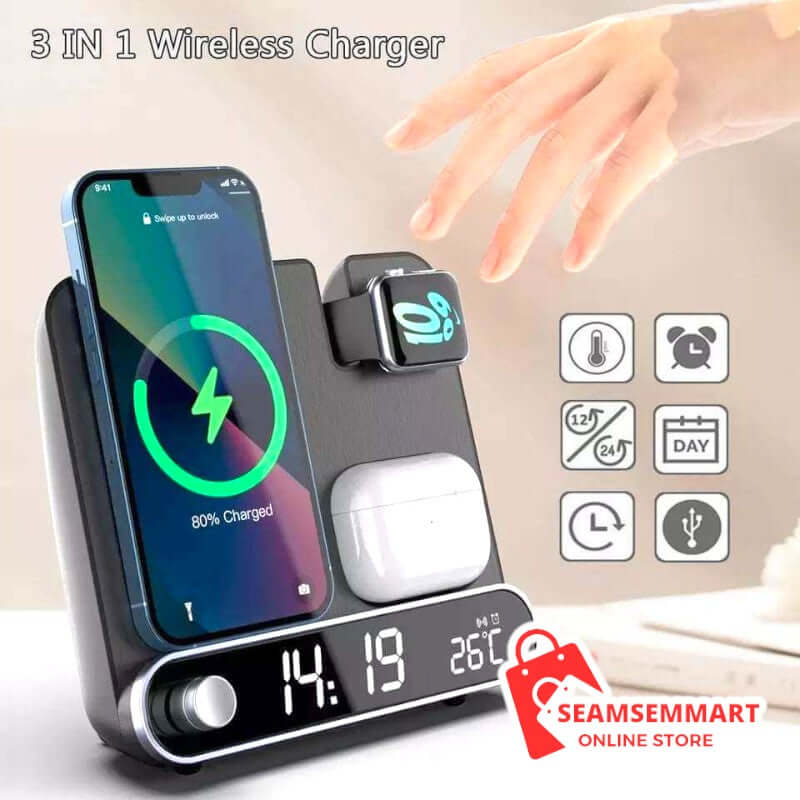 3-in-1 Wireless Charging Alarm Clock