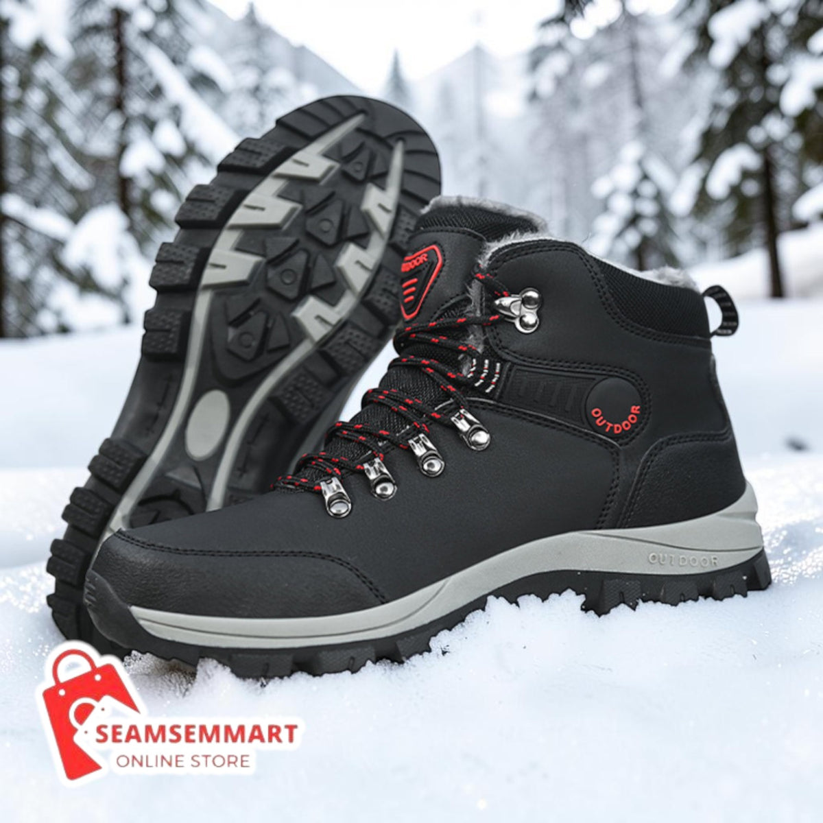 Men's Winter Hiking Boots – Plush Lace-Up Snow Boots