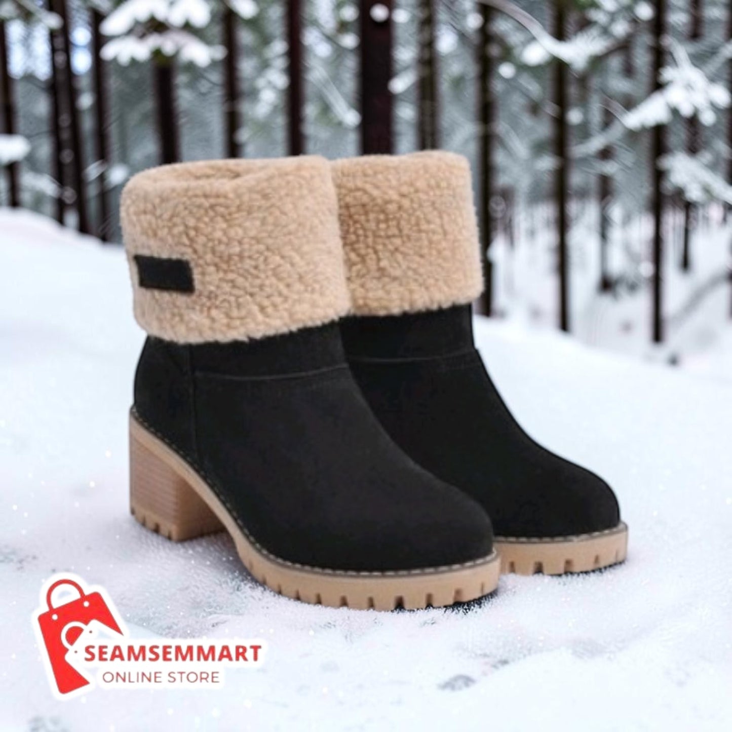Women's Suede Snow Boots – Mid-Calf Thick Heel Winter Boots
