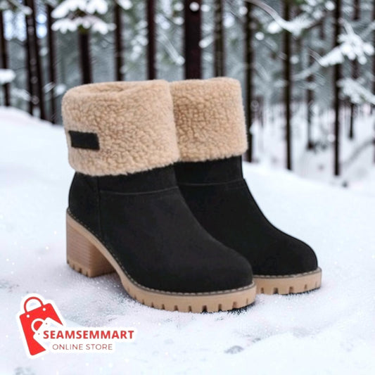 Women's Suede Snow Boots – Mid-Calf Thick Heel Winter Boots