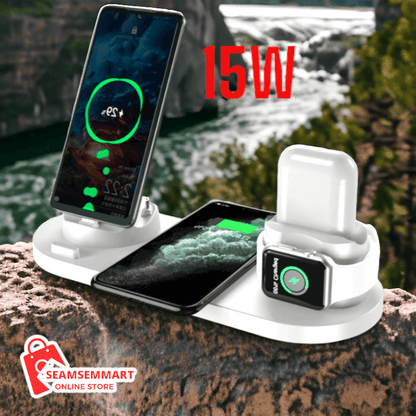 6-in-1 Wireless Charger: Fast Charging Pad for iPhone, Phone, and Watch Dock Station