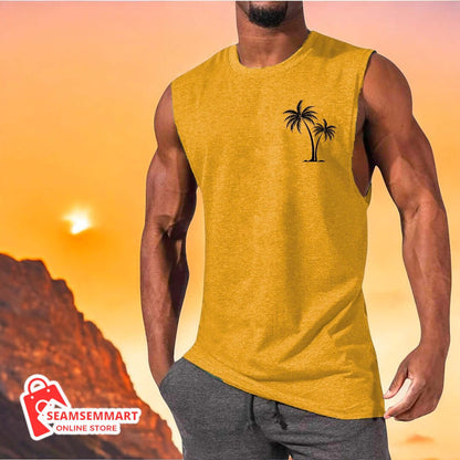 Men's Coconut Tree Embroidered Beach Tank Top