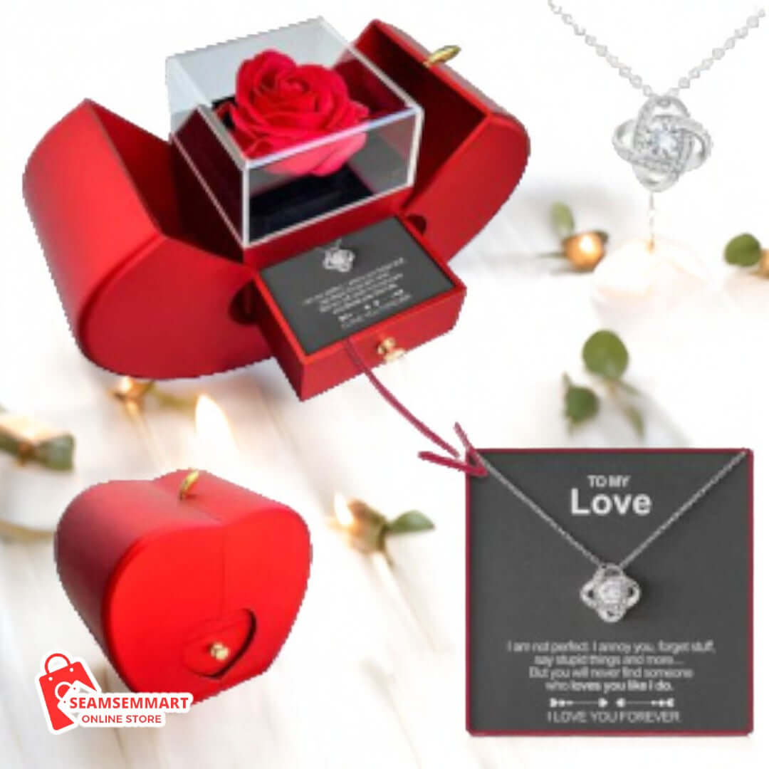 Red Apple Jewelry Box with Eternal Rose