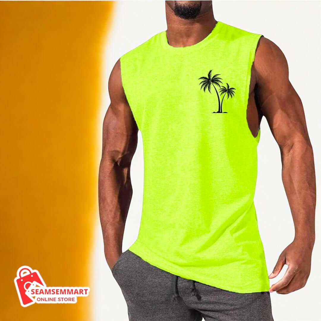 Men's Coconut Tree Embroidered Beach Tank Top