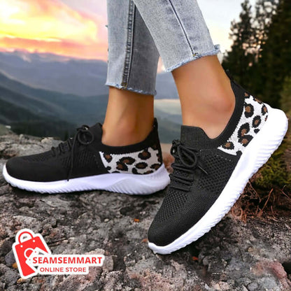 Leopard Print Lace-up Sneakers for Women