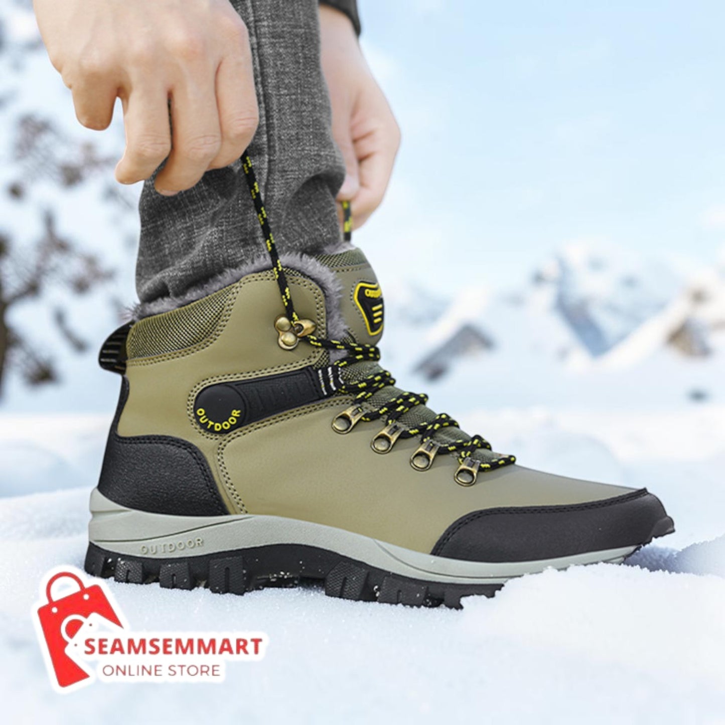 Men's Winter Hiking Boots – Plush Lace-Up Snow Boots