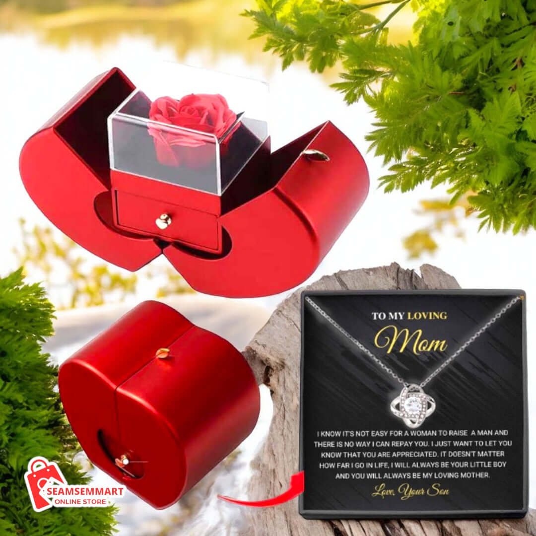 Red Apple Jewelry Box with Eternal Rose