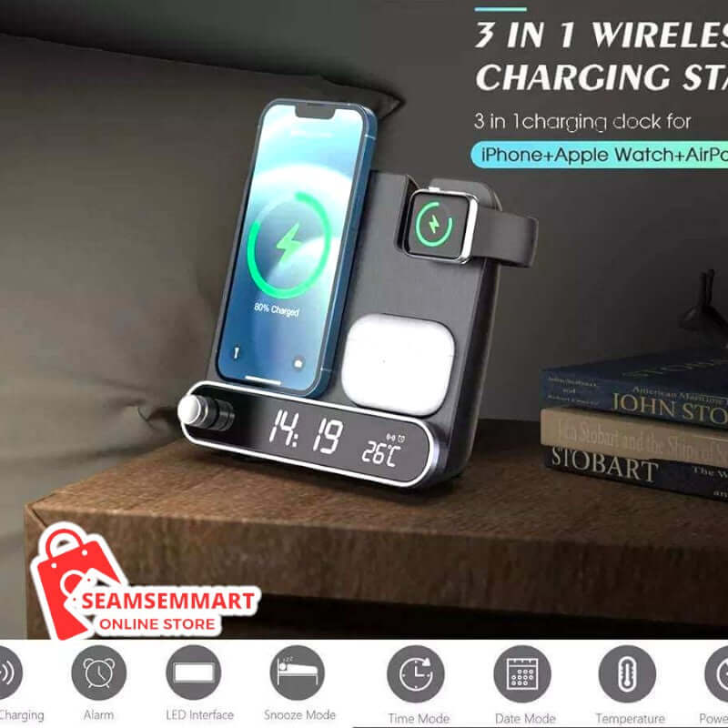 3-in-1 Wireless Charging Alarm Clock