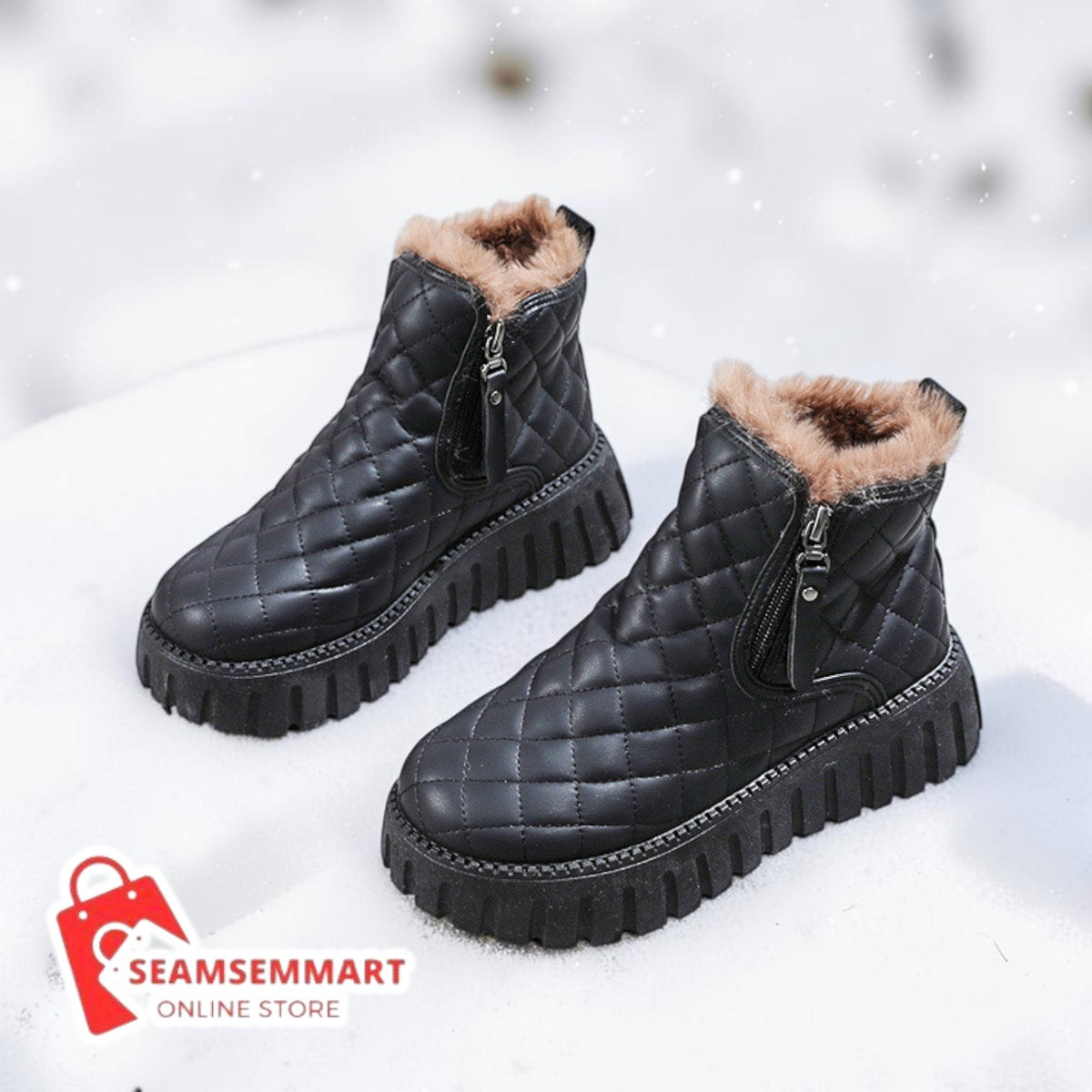 Women's Platform Snow Boots – Plaid Plush Side Zip Boots