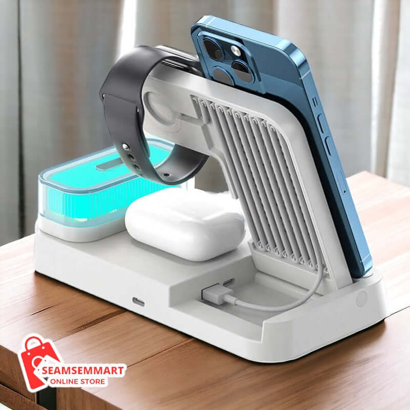 4-in-1 Wireless Charger Station with Alarm Clock