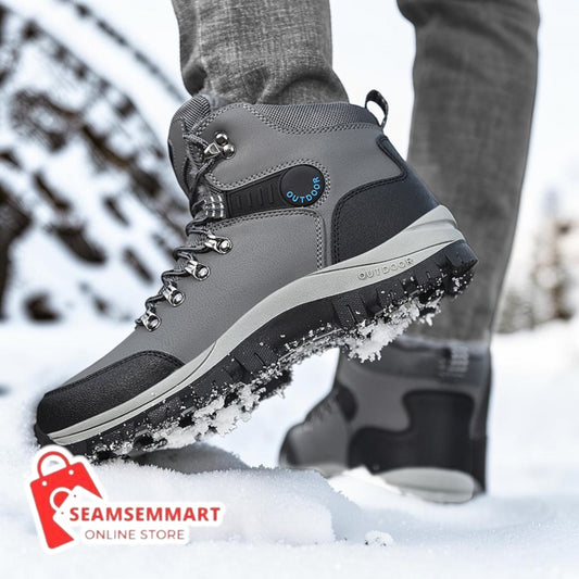 Men's Winter Hiking Boots – Plush Lace-Up Snow Boots
