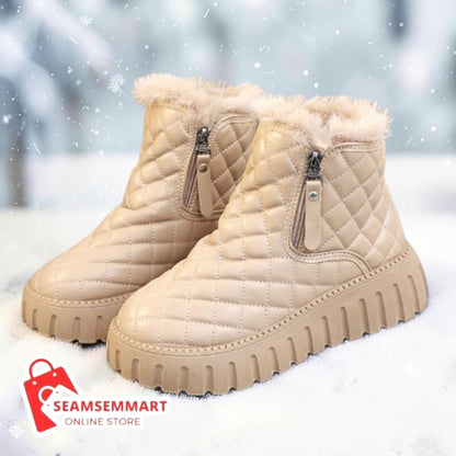 Women's Platform Snow Boots – Plaid Plush Side Zip Boots