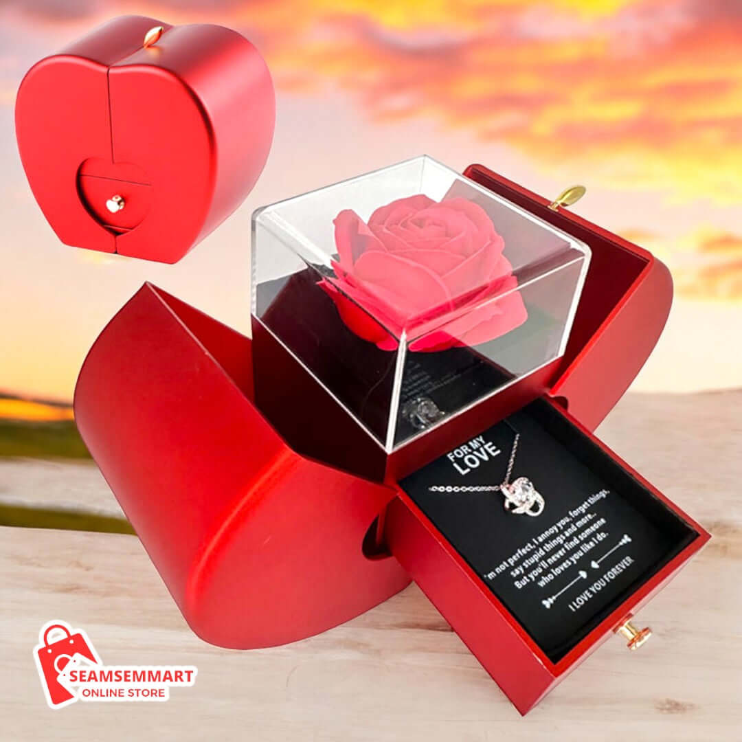 Red Apple Jewelry Box with Eternal Rose