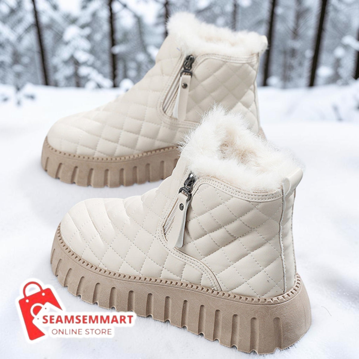 Women's Platform Snow Boots – Plaid Plush Side Zip Boots