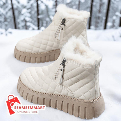 Women's Platform Snow Boots – Plaid Plush Side Zip Boots
