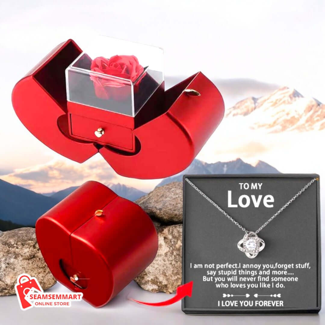 Red Apple Jewelry Box with Eternal Rose