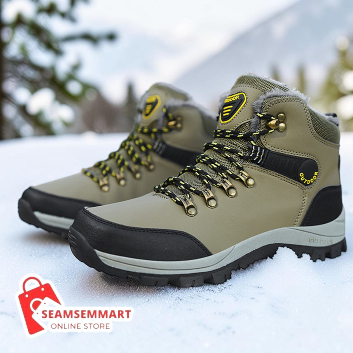 Men's Winter Hiking Boots – Plush Lace-Up Snow Boots