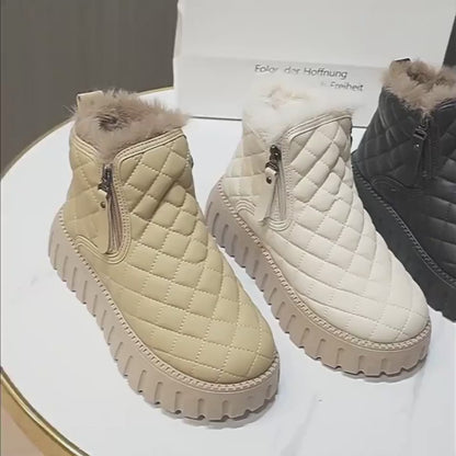 Bottes de neige compensées pour femmes – Bottes à plateforme, pelucheuses à carreaux avec fermeture éclair latérale