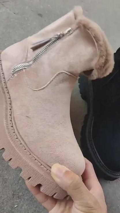 Women's Winter Side Zip Boots – Warm Plush Low Heel Boots